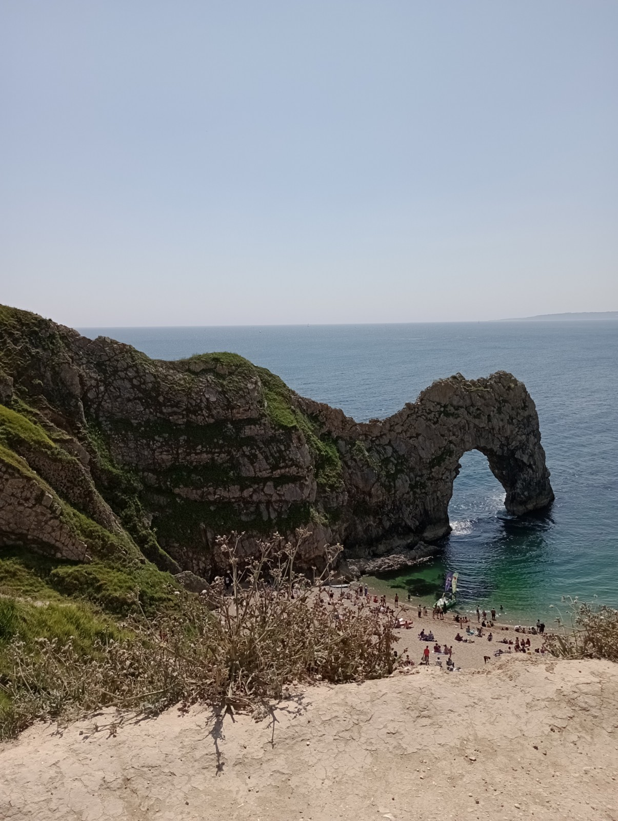 View of Durdle Door from the top of the cliffs