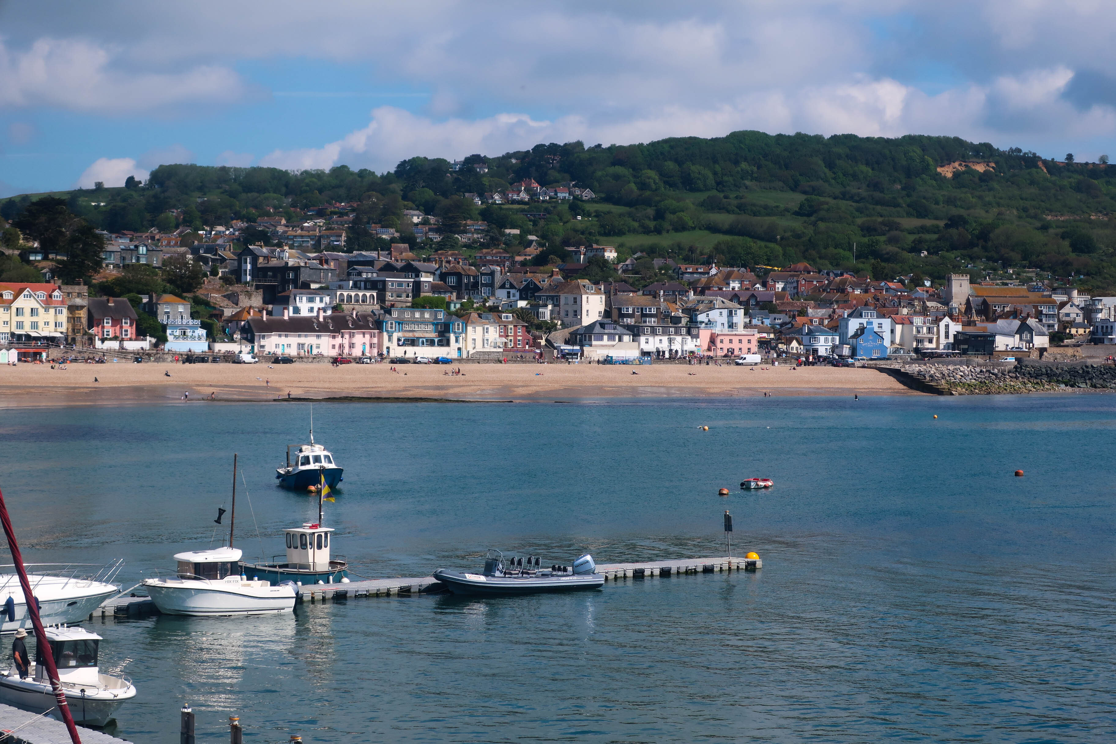 View from the sea back to Lyme Regis