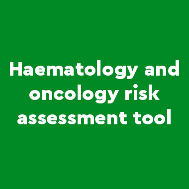 Haematology and oncology risk assessment tool cover presents a green background with title in white