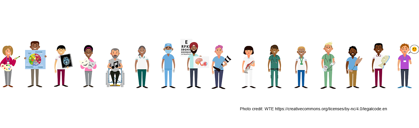 Illustration of 16 Allied Health professionals