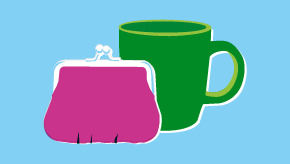 Illustration of a mug and a purse