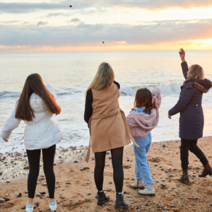 A family on the beach