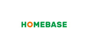 The Homebase logo includes the name of the company. The letter O is orange. The other letters are in green.