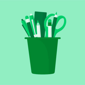 A dark green stationary pot on a light green background.