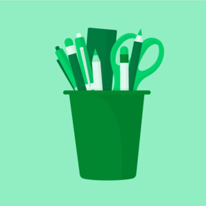 A dark green stationary pot on a light green background.