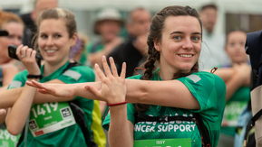 Mighty Hikers stretching their arms