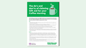 The graphic contains a screengrab of what the Coffee Morning Gift Aid Guide looks like. 