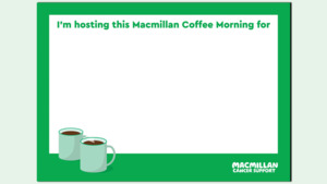 The graphic shows a preview of the I am hosting a Coffee Morning for poster. 