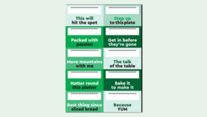 A graphic that contains a screengrab of our Coffee Morning cake labels.