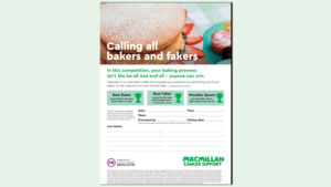 The graphic shows a preview of the Coffee Morning baking competition poster.