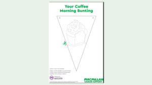 The graphic shows a preview of the Coffee Morning colour in bunting PDF.