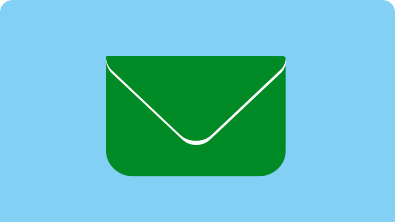 Illustration of a green envelope on a light blue background