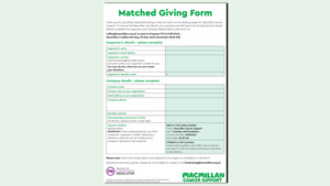 The PDF contains a preview of the Coffee Morning matched giving form. 