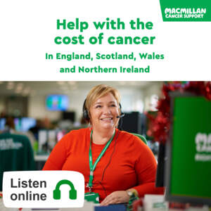 Macmillan support line worker taking calls