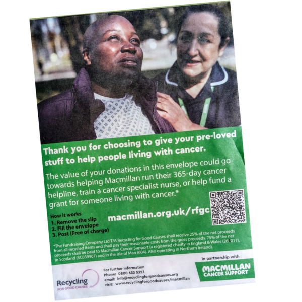 Macmillan recycling for good causes envelope