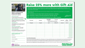 The graphic shows a preview of the Coffee Morning gift aid form.