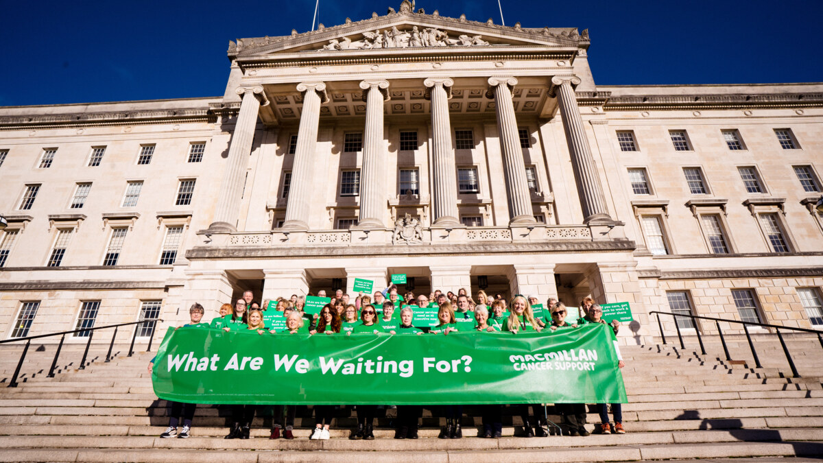 Macmillan campaigners standing outside Stormant.