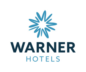 A blue starburst shape above the words Warner Hotels.