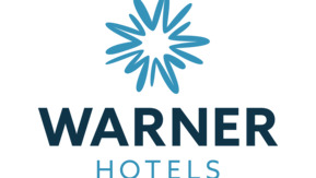 A blue starburst shape above the words Warner Hotels.