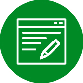 Green circular icon with white pen illustration