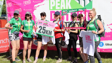 Peak District competitors holding a sign saying 25km