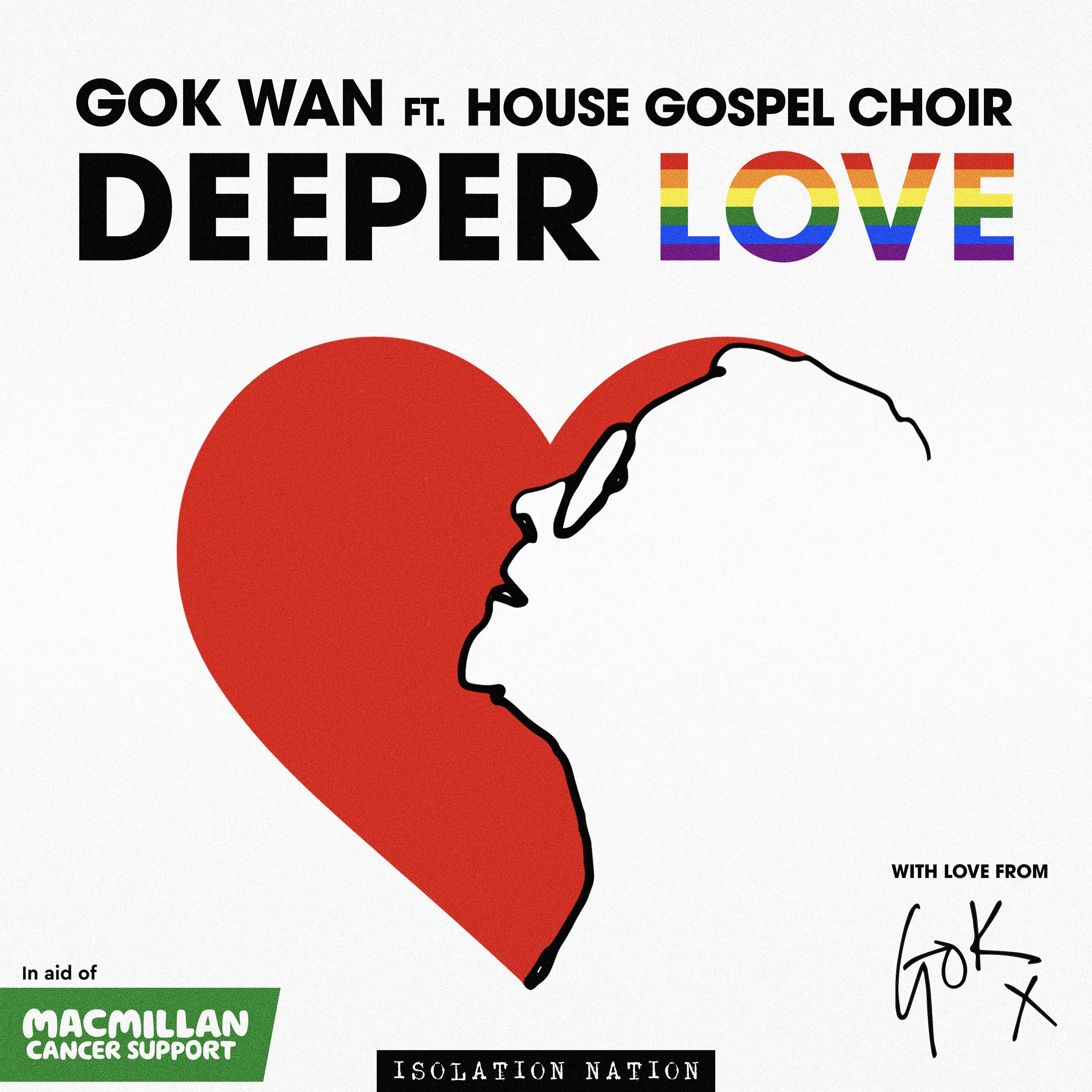 Gok Wan ft House Gospel Choir Deeper Love. A red heart morphs into an outline  of Gok Wan's profile.