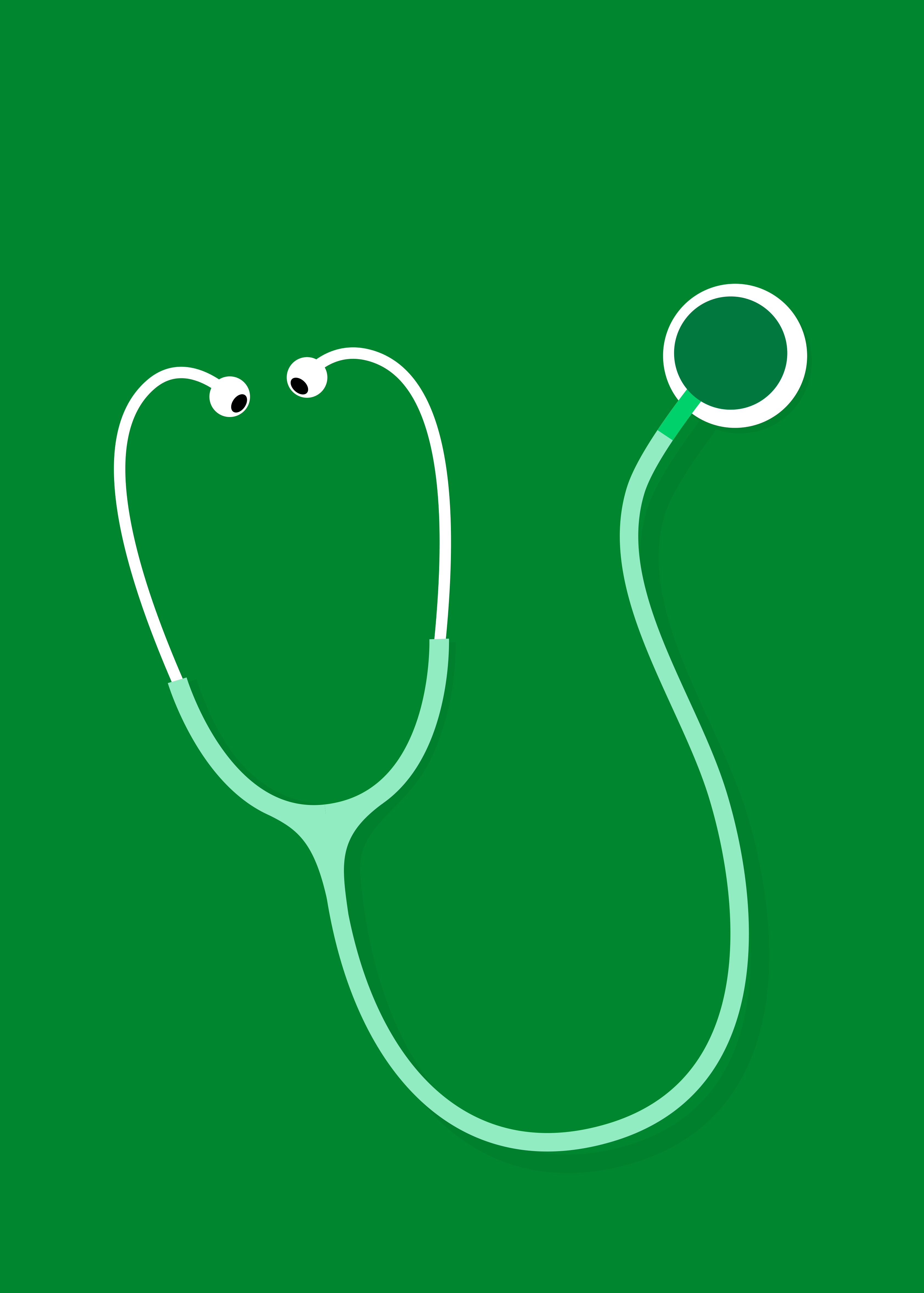 An illustration of a stethoscope on a dark green background.