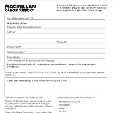 Screenshot of a company donation form