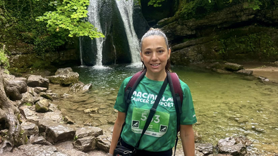 Lynsey in front of a waterfall