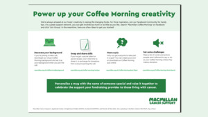 A preview of the tips for hosting a virtual Coffee Morning document by Macmillan.