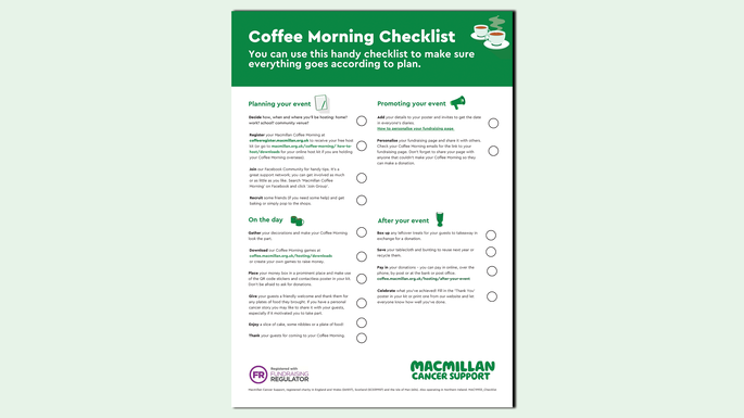 A preview of the Coffee Morning host checklist.
