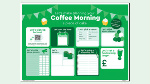A graphic showing a preview of the Coffee Morning Wall Planner on a light green background.