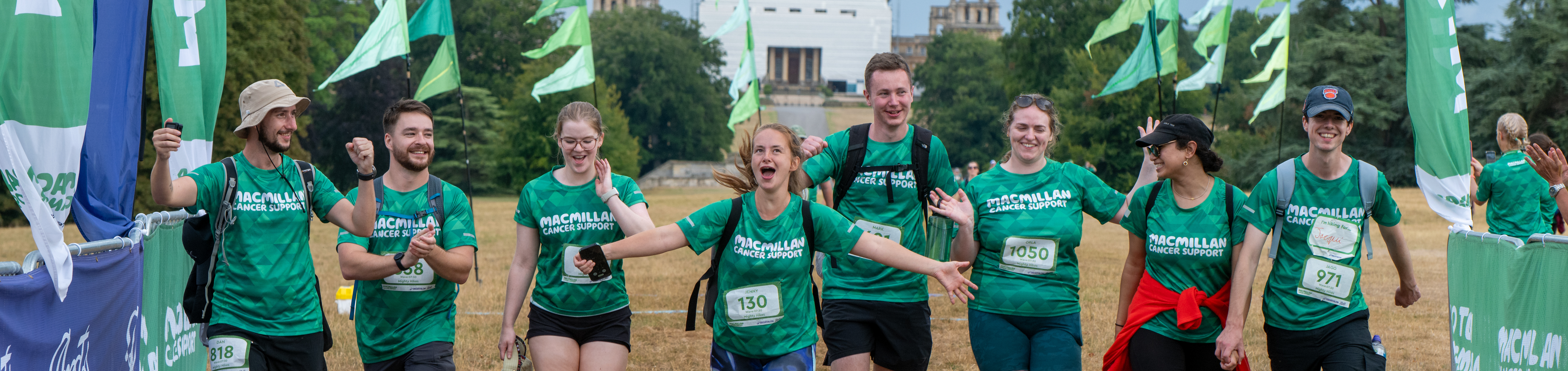A team of Mighty Hikers crossing the finish line