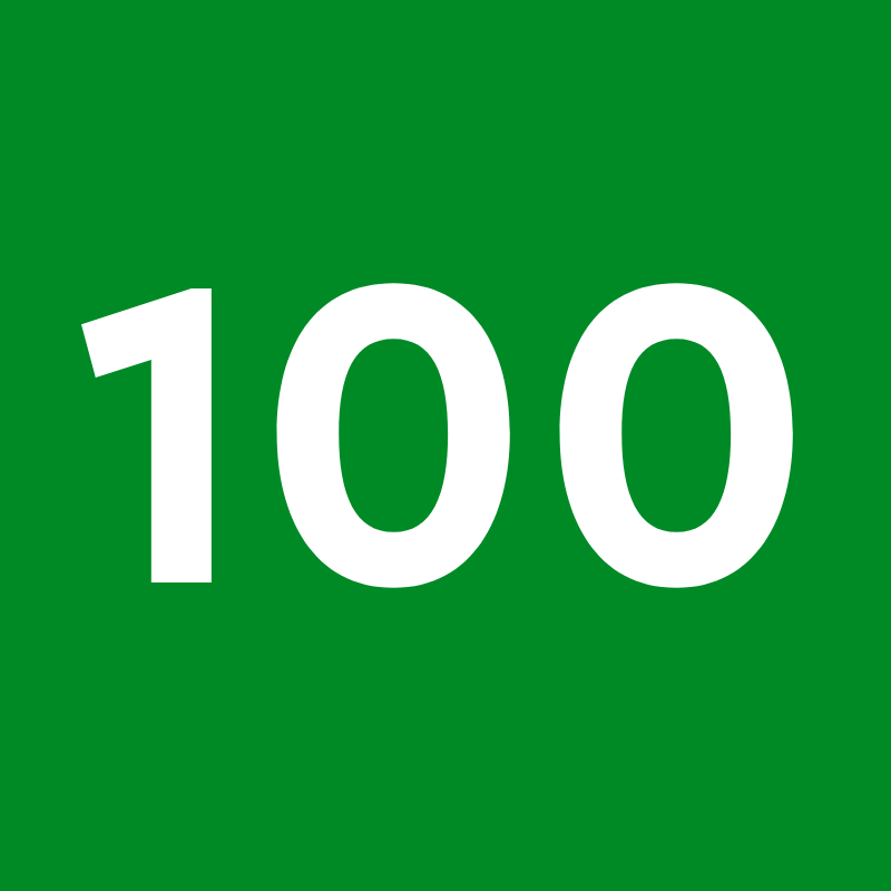 The number 100 in white letters on a green background