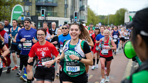 A group of people running in the London marathon.