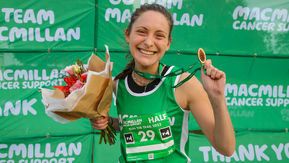 Run the trail runner with medal at finish.