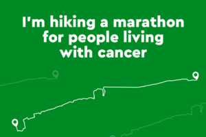 Social media image that says I'm hiking a marathon for people living with cancer