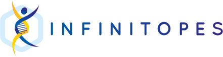 Infinitopes logo featuring stylised DNA helix forming the shape of a human figure.