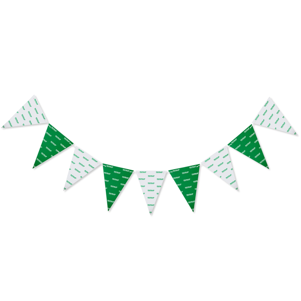 Green and white bunting with Macmillan branding.