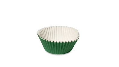 A photo of a stack of green and white cupcake cases.