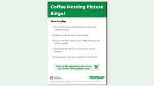 A graphic featuring a preview of the Picture bingo fundraising game on a light green background.