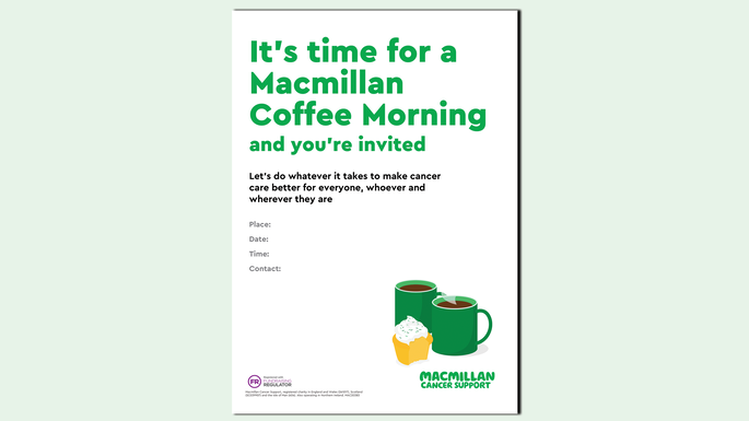 A graphic with a preview of the Coffee Morning invite poster on a light green background.