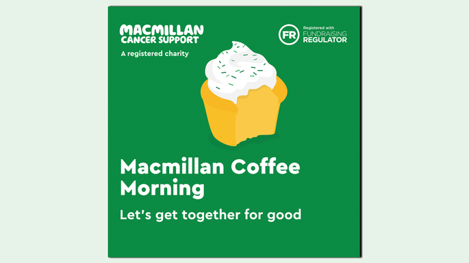 A preview of the Coffee Morning Instagram graphic you can use to advertise your Coffee Morning. It includes the graphic on a light green background.