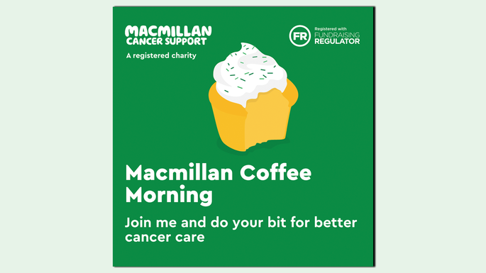 A preview of a graphic you can share on Instagram to talk about your Coffee Morning. It includes a cupcake icon and the words: 