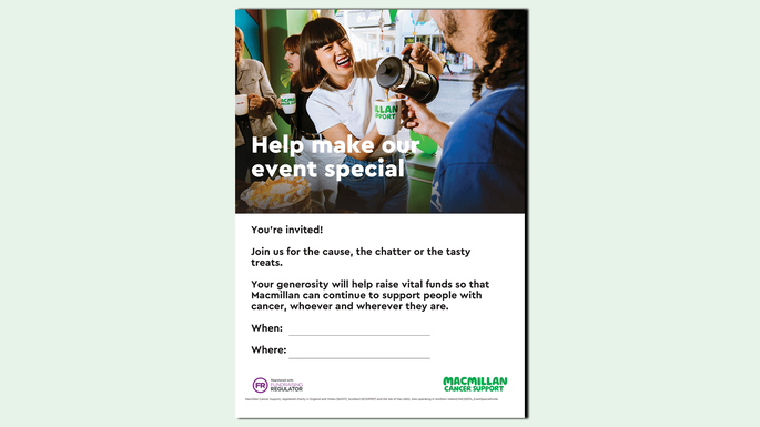 A preview of the Coffee Morning invite poster you can use to share details about your Coffee Morning. The preview is on a light green background.
