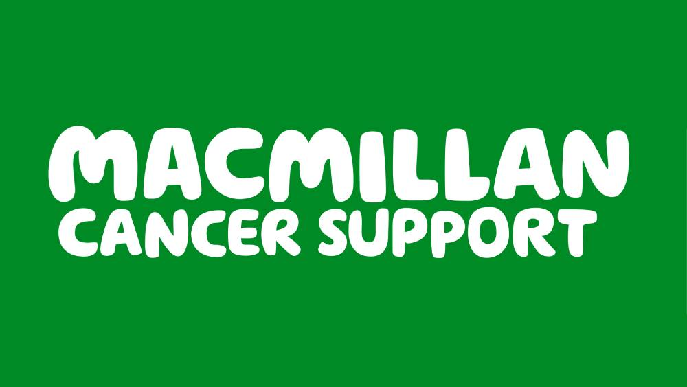 White Macmillan logo on a green background