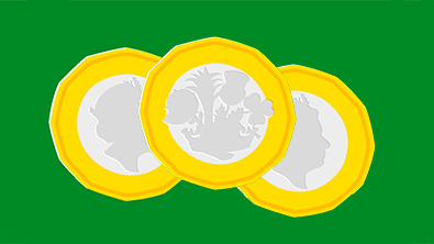 Illustration of £2 coins on a green background