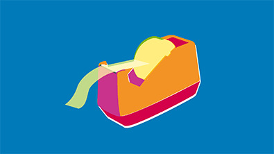 Illustration of a sellotape dispenser on a blue background