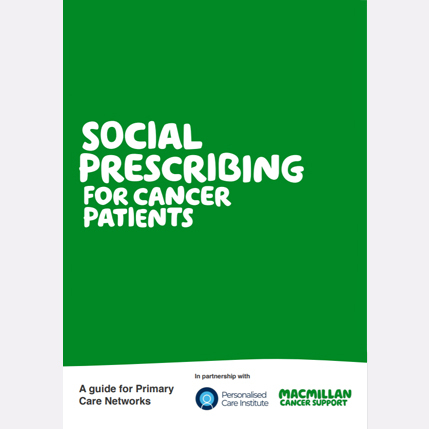 Cover of Social prescribing for cancer patients presents a green background with the booklet title in white.