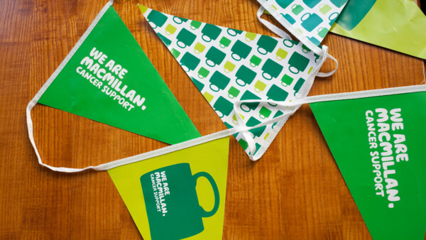 Coffee Morning green bunting on a table